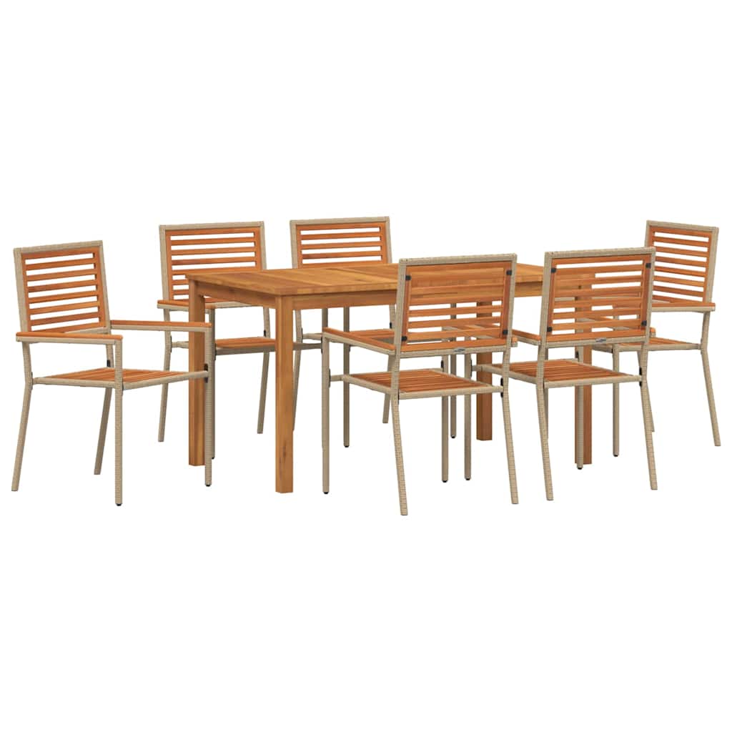 Vrtni set za objed 7 pcs Bež Čvrsto drvo akacije