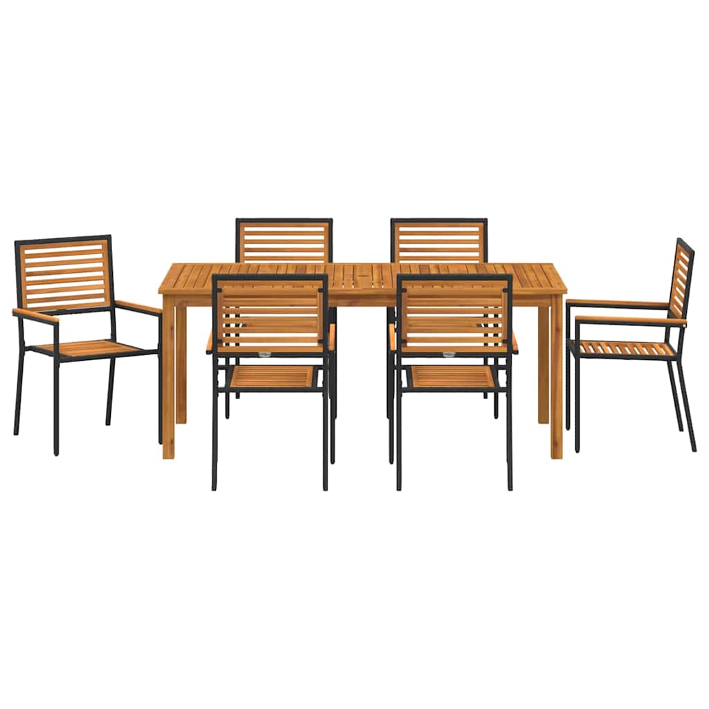 Vrtni set za objed 7 pcs Crna Čvrsto drvo akacije