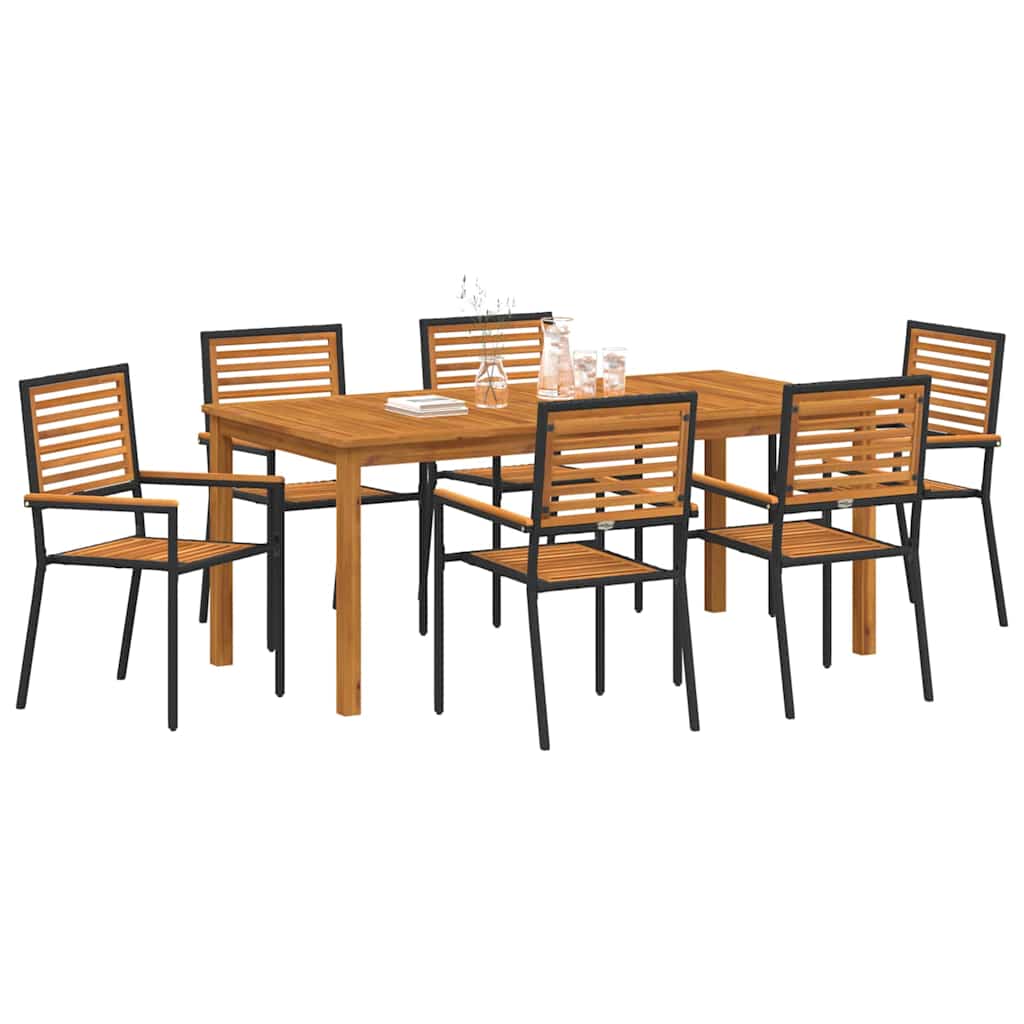 Vrtni set za objed 7 pcs Crna Čvrsto drvo akacije