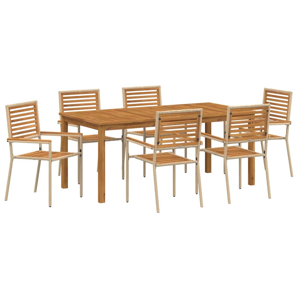 Vrtni set za objed 7 pcs Bež Čvrsto drvo akacije