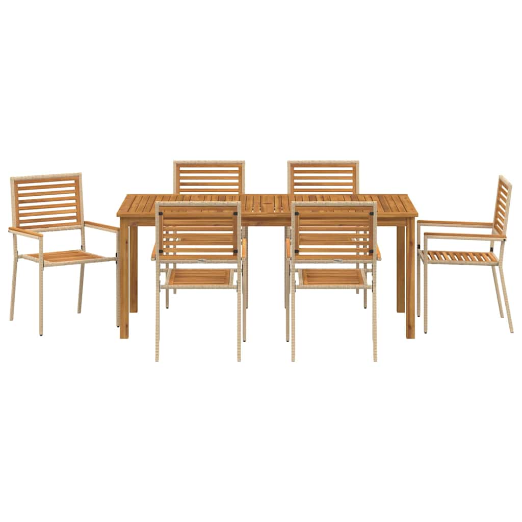Vrtni set za objed 7 pcs Bež Čvrsto drvo akacije