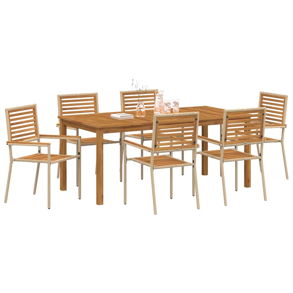 Vrtni set za objed 7 pcs Bež Čvrsto drvo akacije