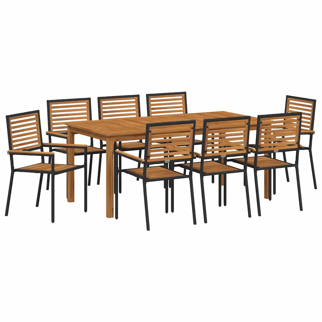 Vrtni set za objed 9 pcs Crna Čvrsto drvo akacije
