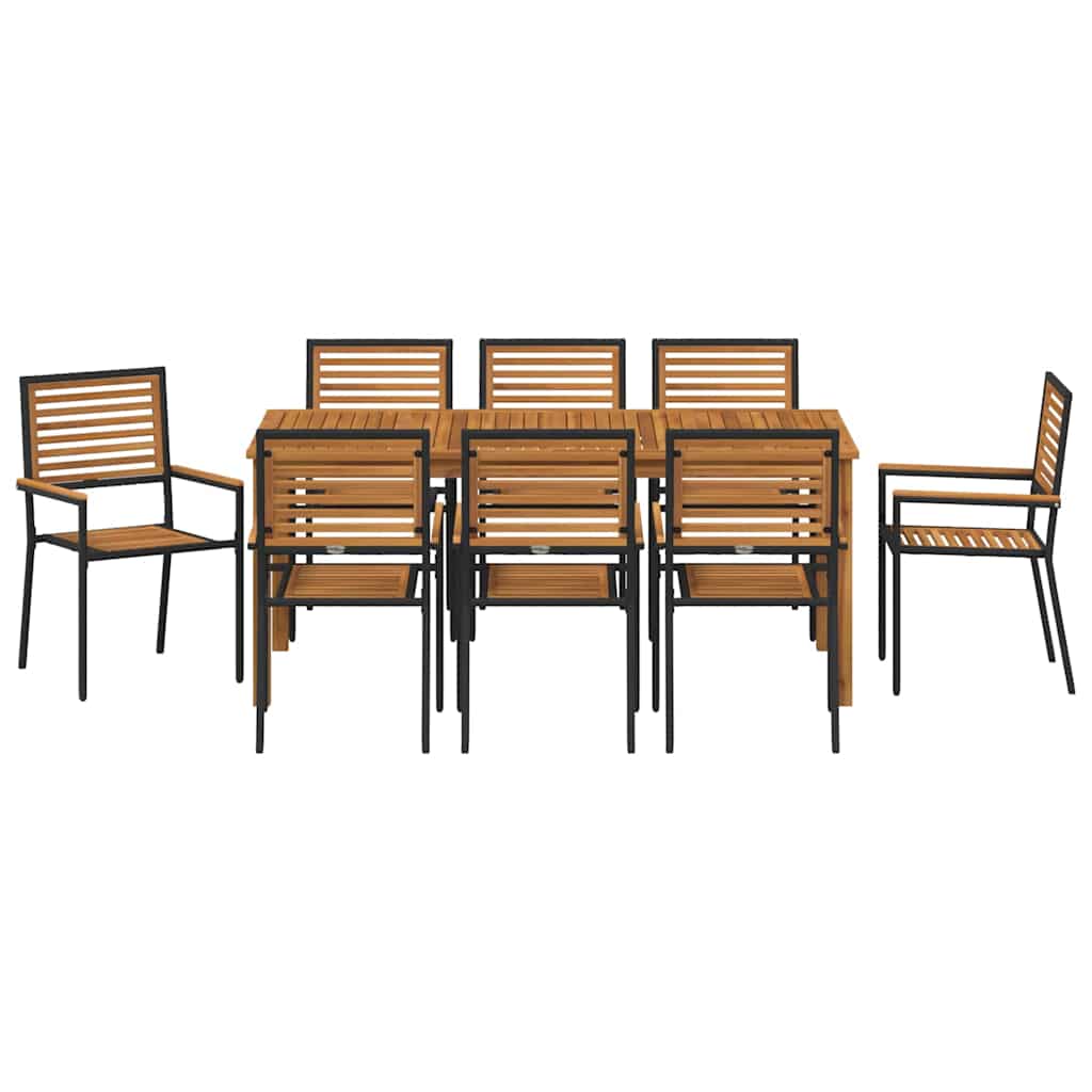 Vrtni set za objed 9 pcs Crna Čvrsto drvo akacije