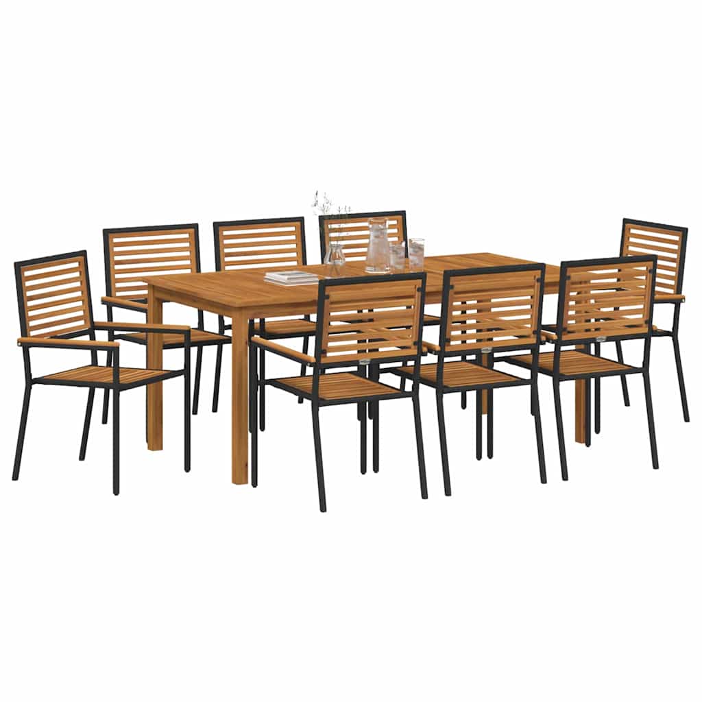 Vrtni set za objed 9 pcs Crna Čvrsto drvo akacije