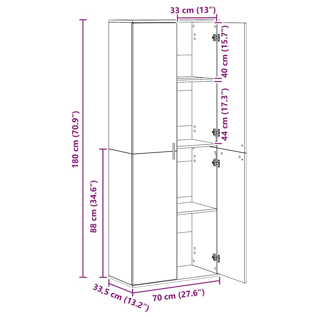 Highboard Umjetnički hrast 70 x 33.5 x 180 cm Konstruirano drvo