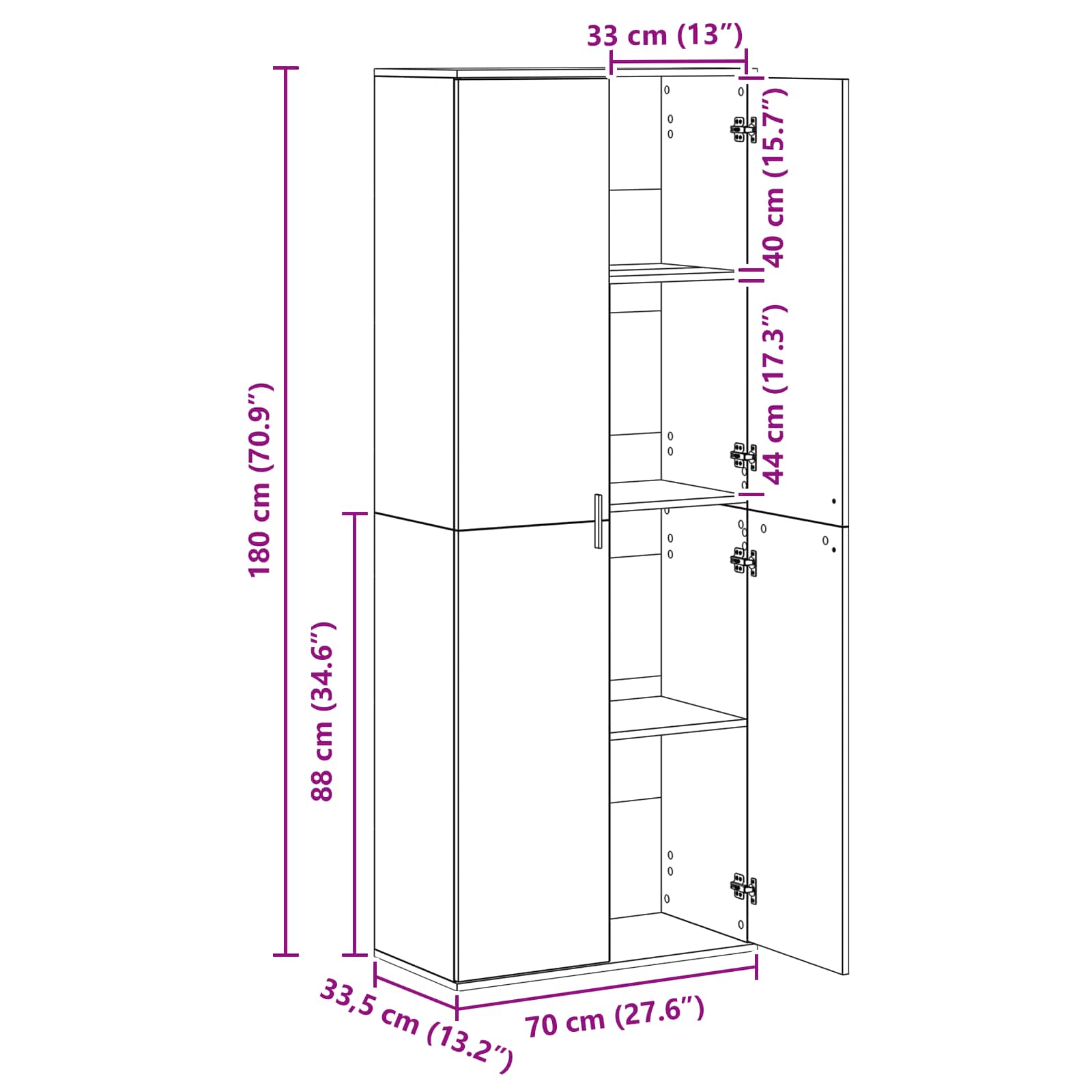 Highboard Umjetnički hrast 70 x 33.5 x 180 cm Konstruirano drvo
