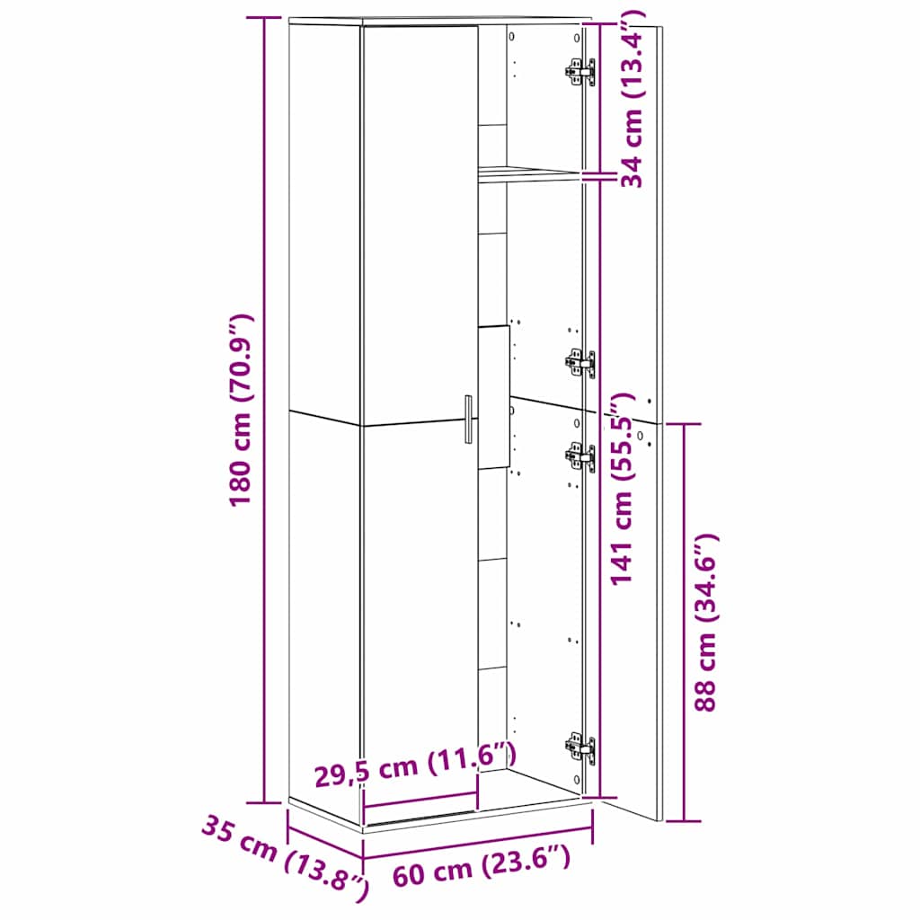 Visoka komoda Crni hrast 60 x 35 x 180 cm Konstruirano drvo