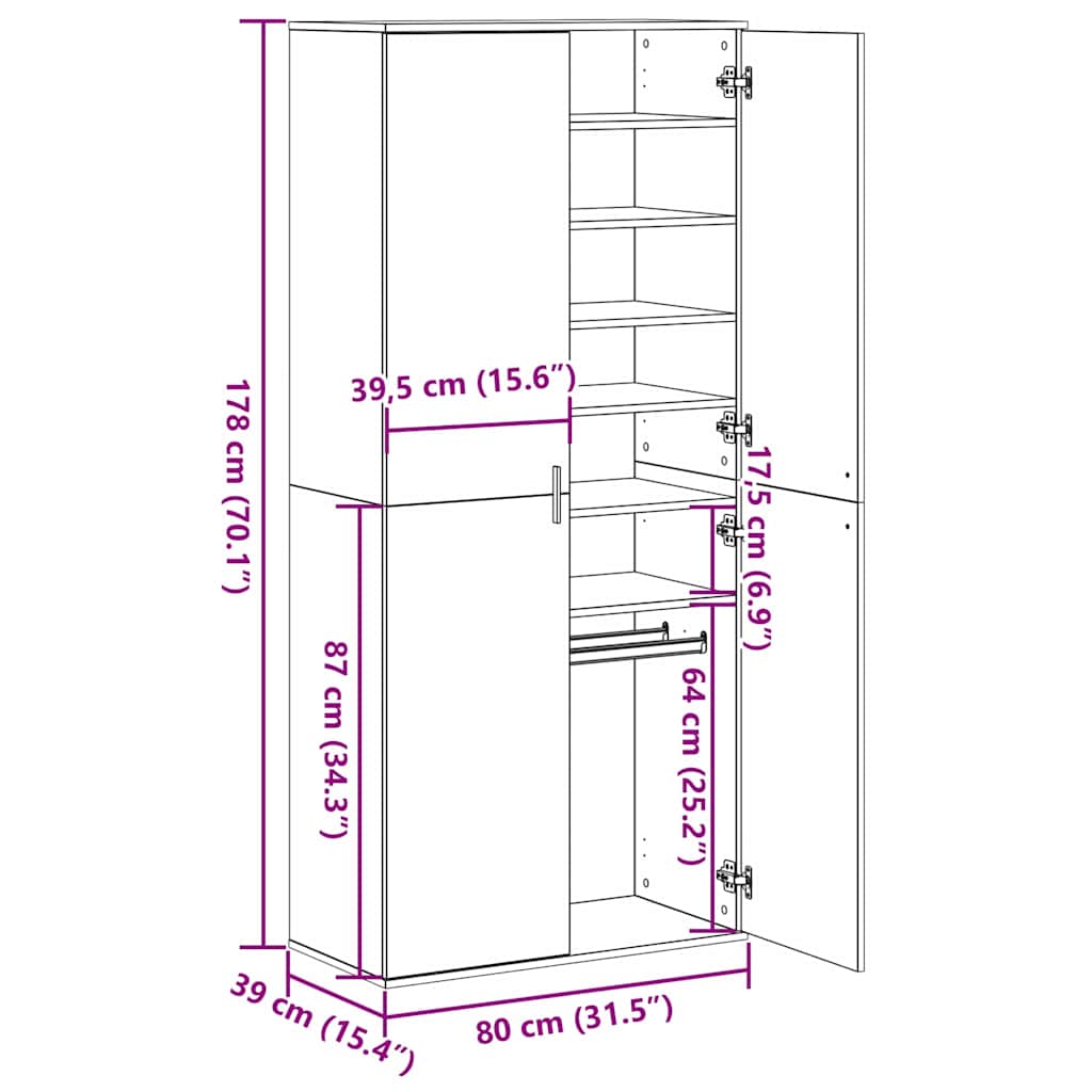 Highboard Staro drvo 80 x 39 x 178 cm Konstruirano drvo