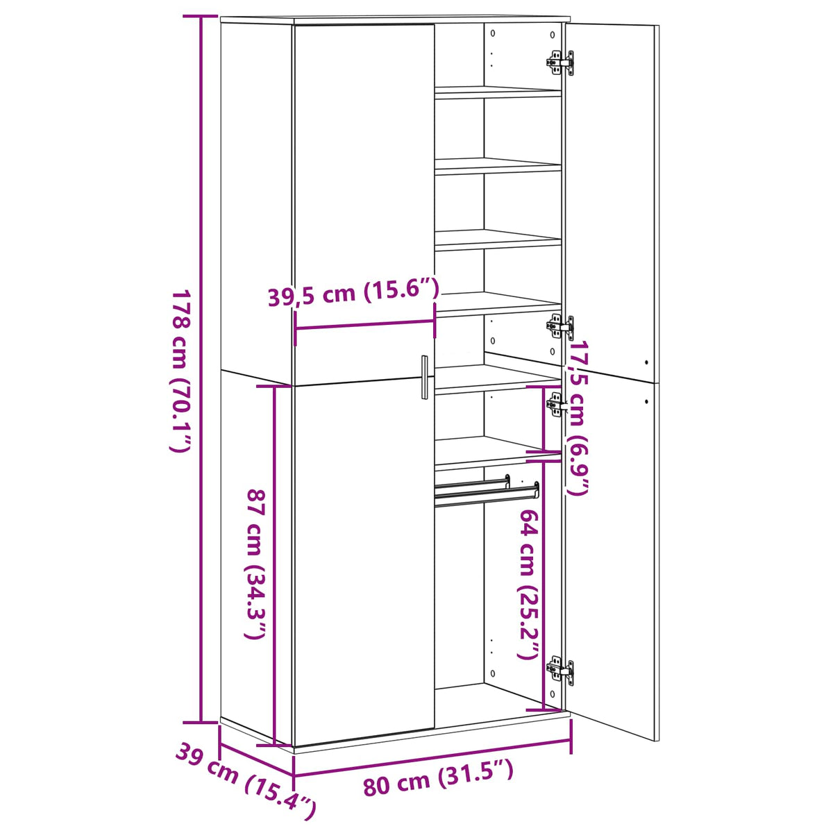 Highboard Staro drvo 80 x 39 x 178 cm Konstruirano drvo