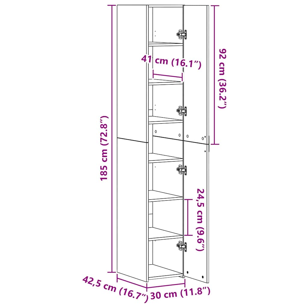 Highboard 2 pcs Crni hrast 30 x 42,5 x 185 cm