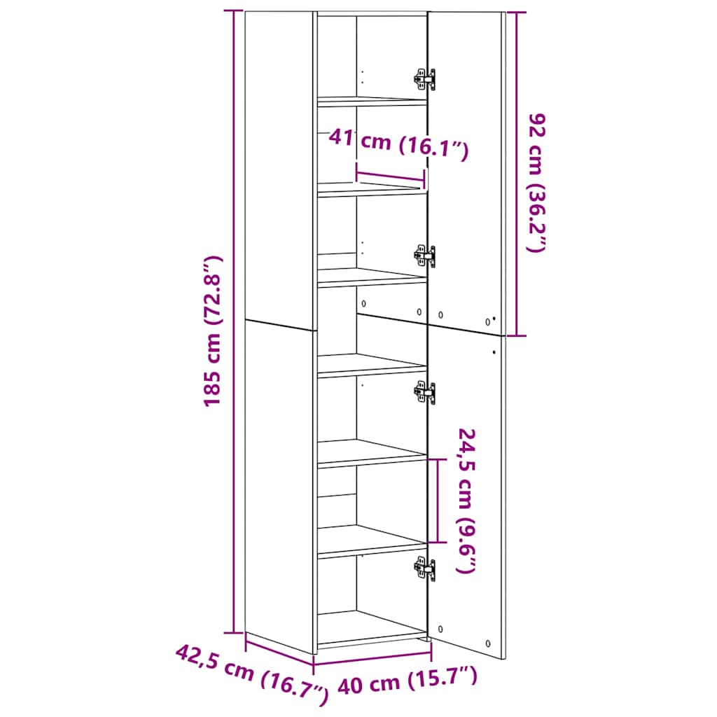 Highboard Crni hrast 40 x 42,5 x 185 cm