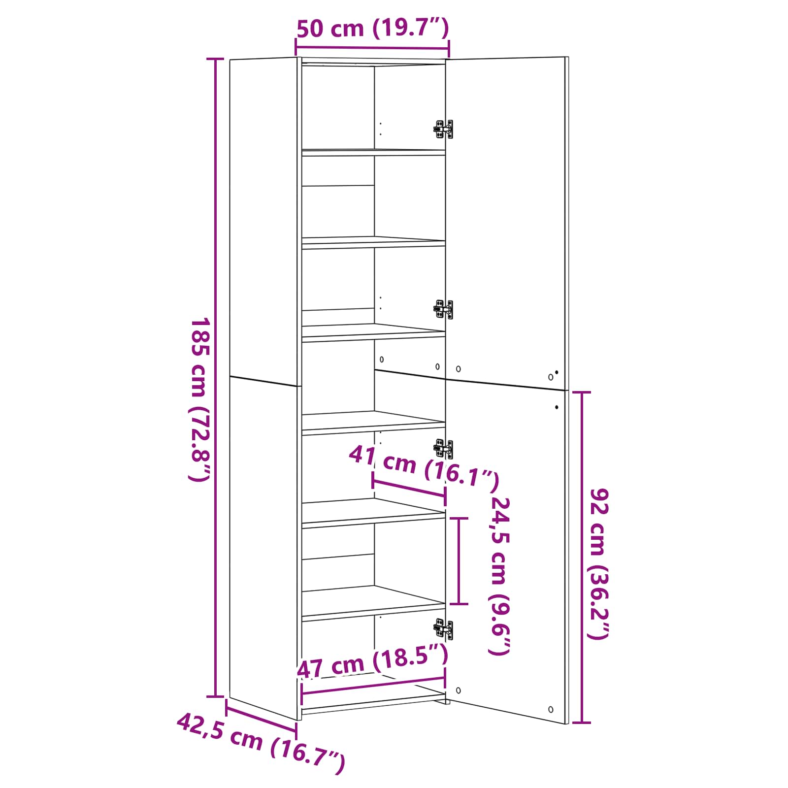 Highboard 2 pcs Crni hrast 50 x 42,5 x 185 cm