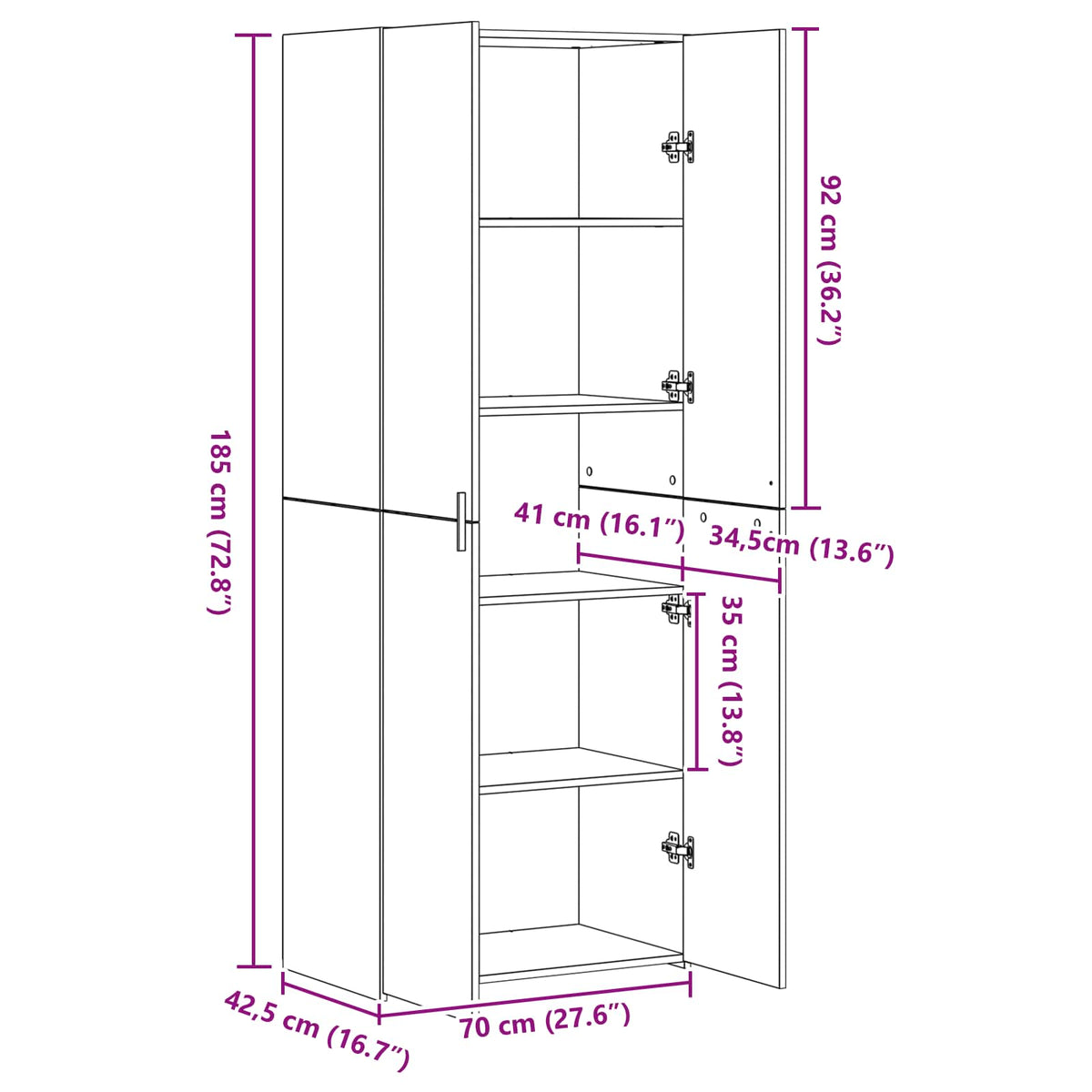 Highboard Crni hrast 70 x 42,5 x 185 cm