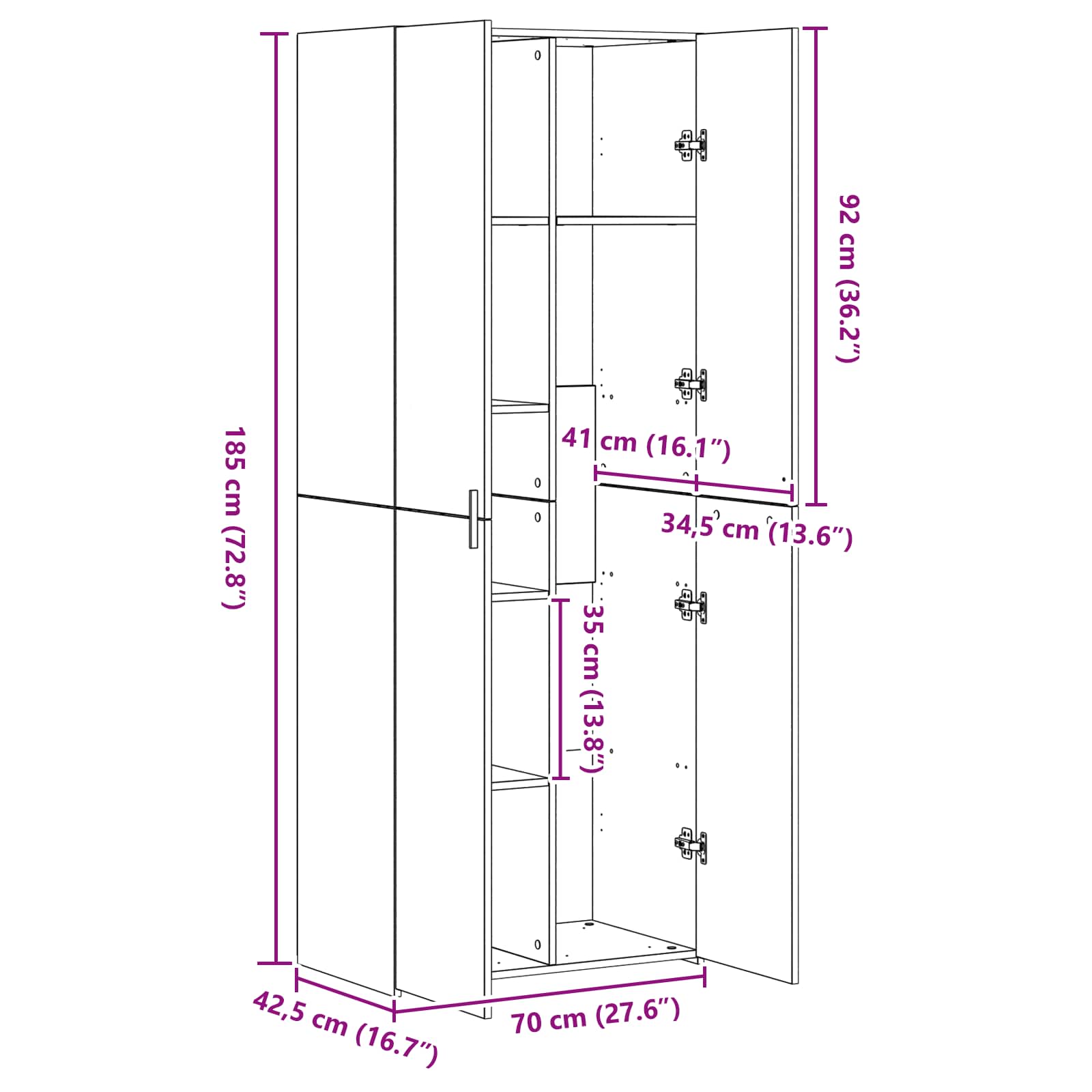 Highboard 2 pcs Umjetnički hrast 70 x 42,5 x 185 cm