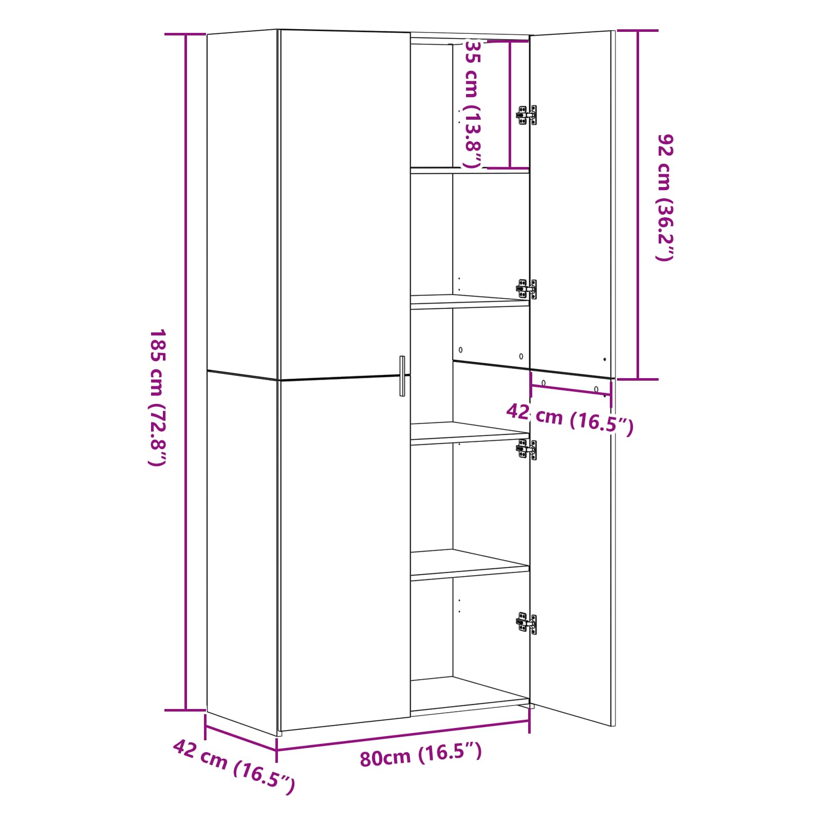 Highboard 2 pcs Crni hrast 80 x 42 x 185 cm