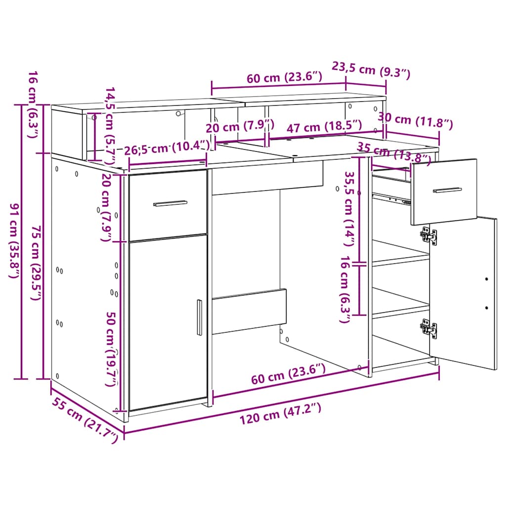 Stol s ladicama Crni hrast 120 x 55 x 91 cm Konstruirano drvo