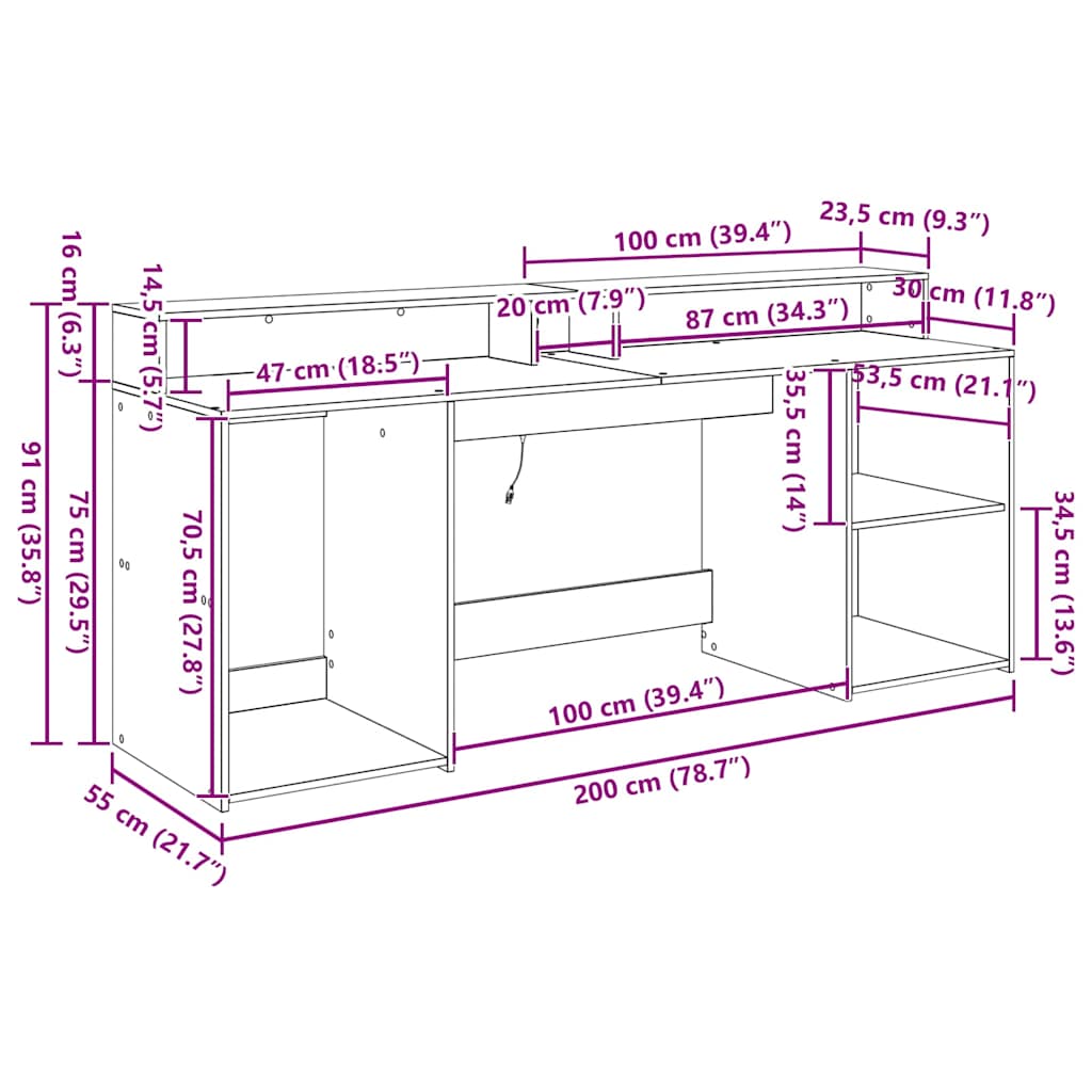 Stol s ladicama Crni hrast 200 x 55 x 91 cm Konstruirano drvo