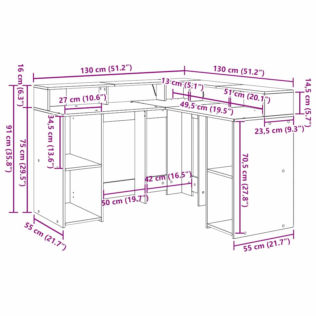 Stol s policom Crni hrast 130 x 130 x 91 cm Konstruirano drvo