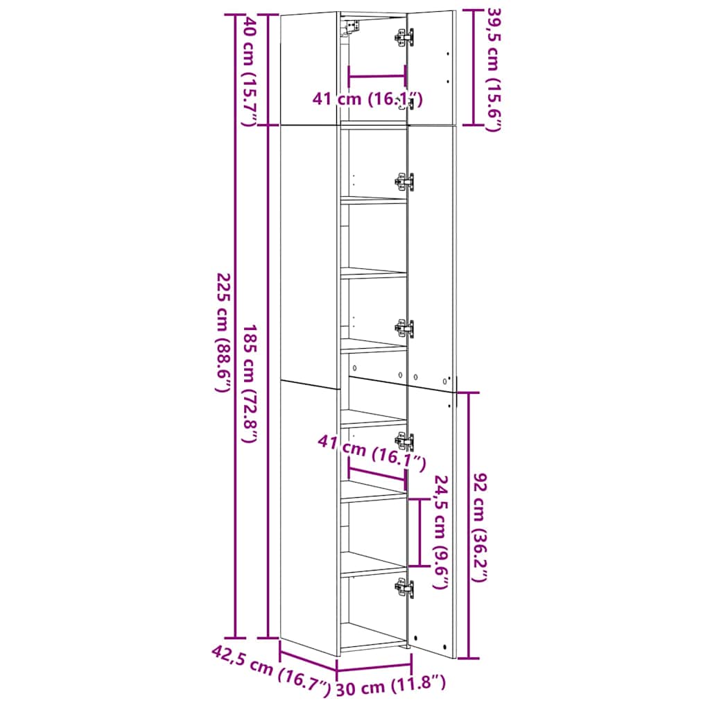 Ormarić za pohranu 3 pcs Crni hrast 30 x 42,5 x 225 cm