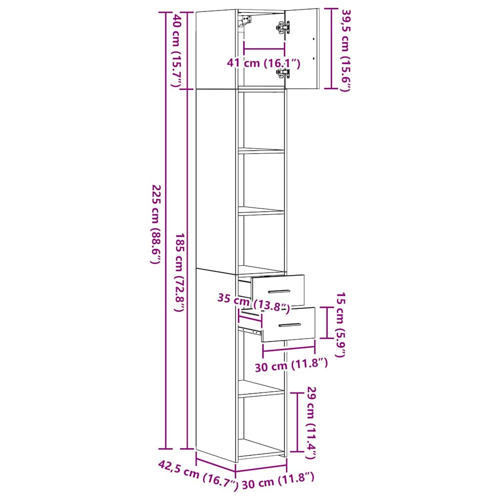 Ormarić za pohranu 2 pcs Staro drvo 30 x 42,5 x 225 cm