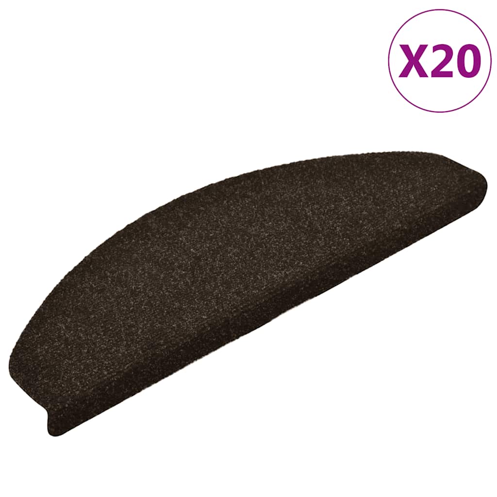 Prostirke za stepenice, samoljepljive, 20 kom. 65x21x4 cm, tamnosmeđe, poluokrugle, velike