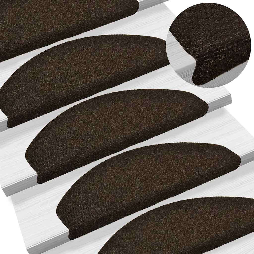 Prostirke za stepenice, samoljepljive, 30 kom., 65x21x4 cm, tamnosmeđe, poluokrugle, velike