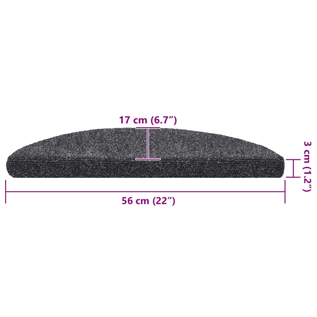 Prostirke za stepenice, samoljepljive, 20 kom. 56x17x3 cm, tamno sive, poluokrugle