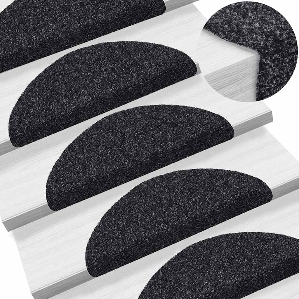 Prostirke za stepenice samoljepljive 30 kom 56x17x3 cm crne poluokrugle