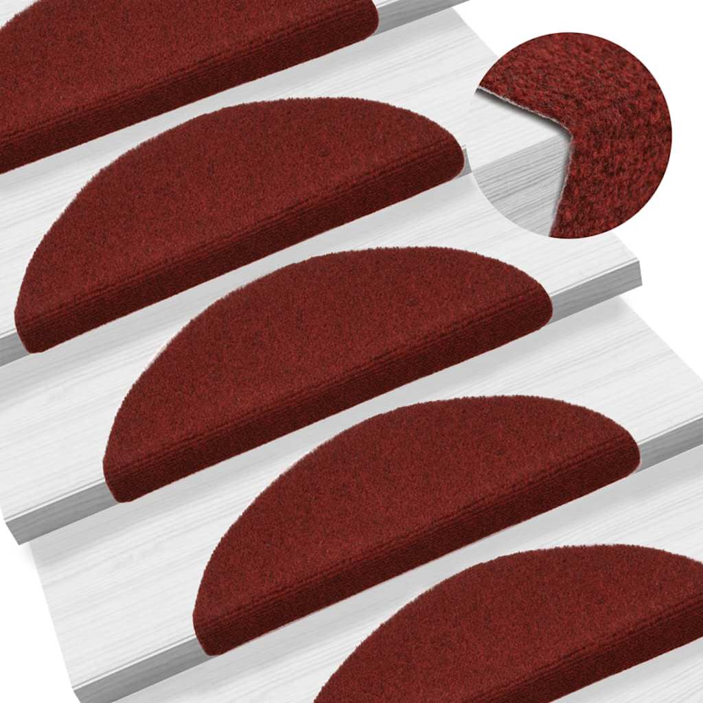 Prostirke za stepenice, samoljepljive, 30 kom, 56x17x3 cm, bordo crvene, poluokrugle