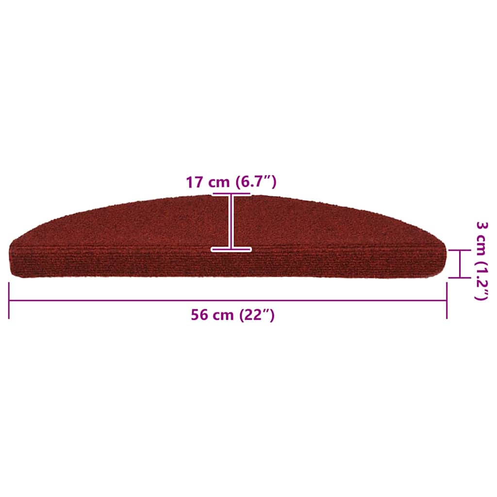 Prostirke za stepenice, samoljepljive, 30 kom, 56x17x3 cm, bordo crvene, poluokrugle