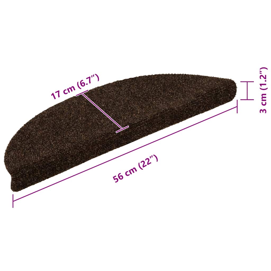 Prostirke za stepenice samoljepljive 30 kom 56x17x3 cm smeđe poluokrugle