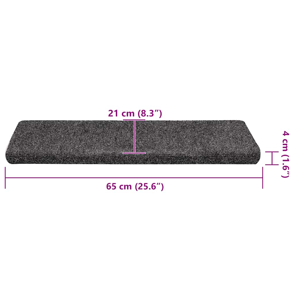 Prostirke za stepenice samoljepljive 30 kom 65x21x4 cm tamnosive pravokutne rubove