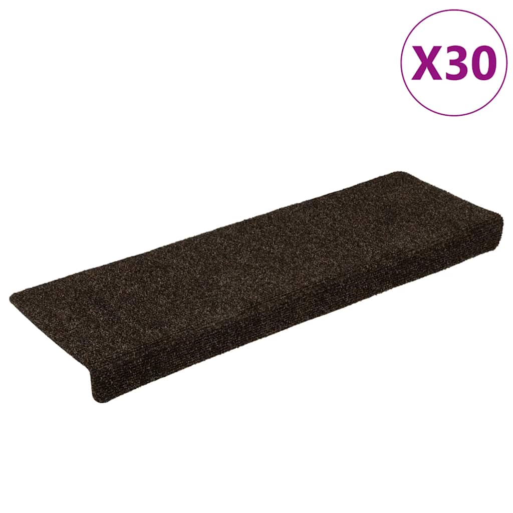 Prostirke za stepenice samoljepljive 30 kom 65x21x4 cm tamnosmeđe pravokutne rubove