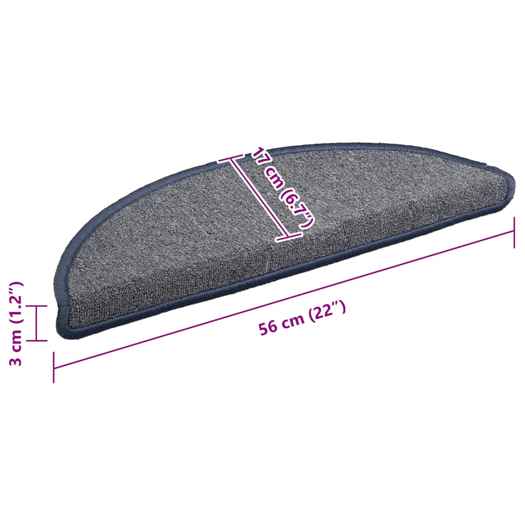 Prostirke za stepenice 30 kom 56x17x3 cm svijetlo sive i plave poluokrugle