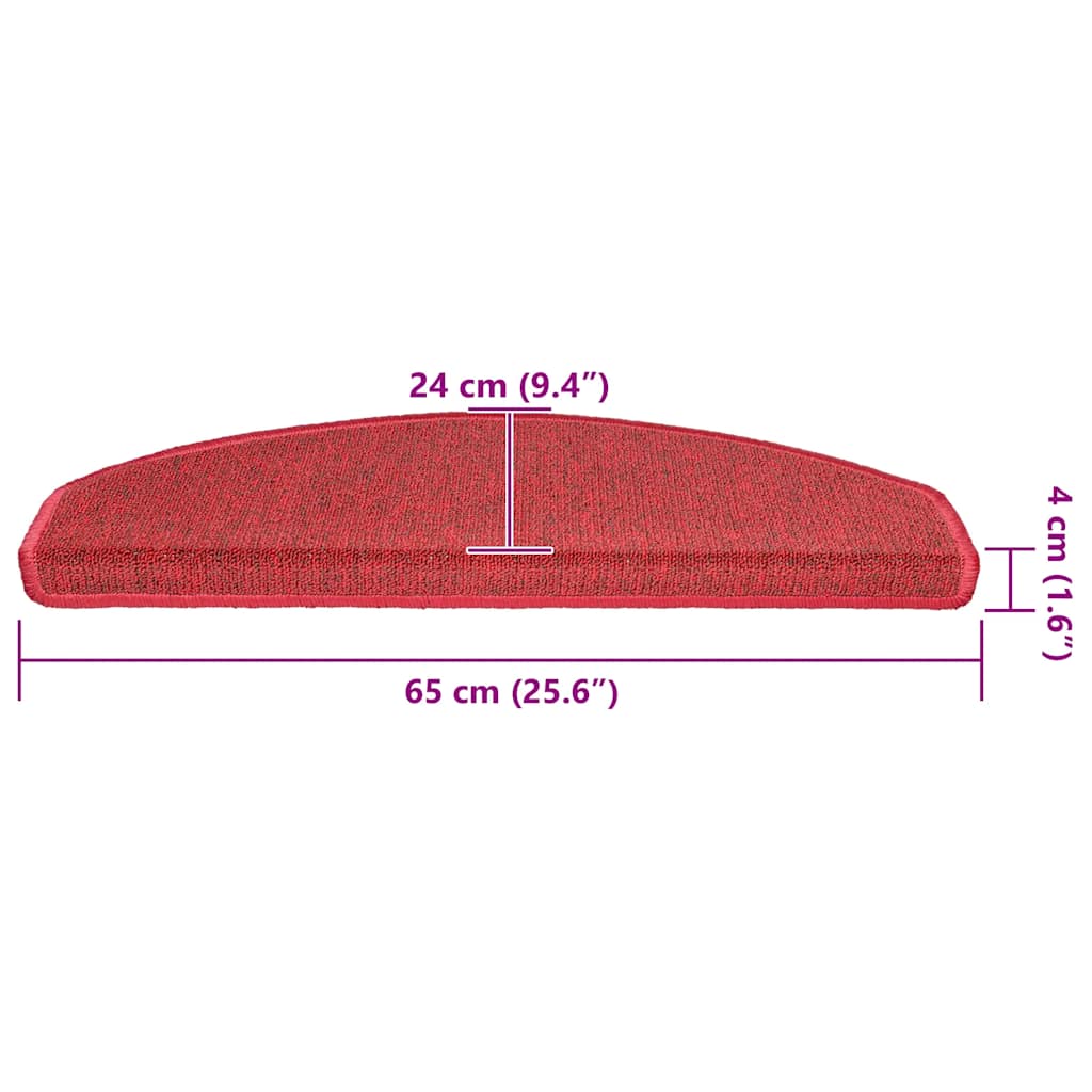 Prostirke za stepenice 20 kom 65x24x4 cm crvene poluokrugle velike