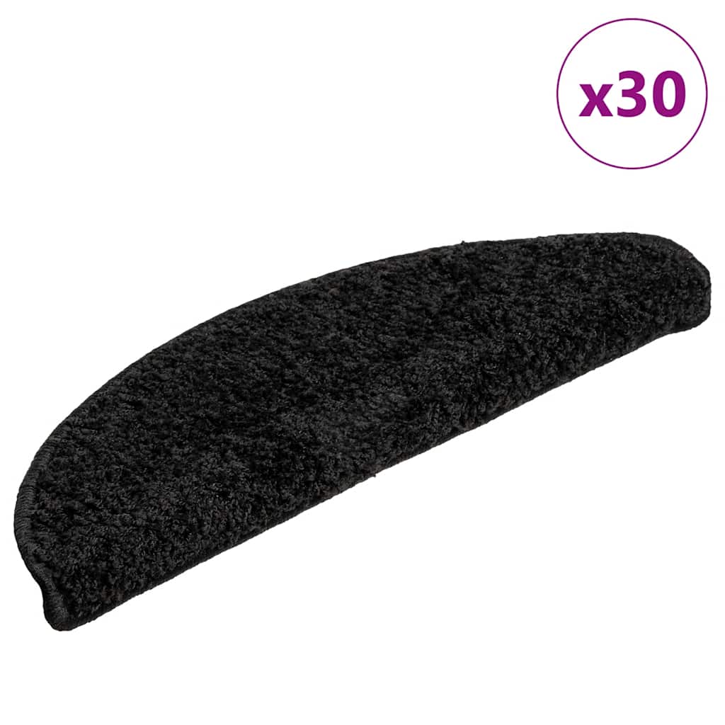 Prostirke za stepenice 30 kom 56x17x3 cm Crne poluokrugle