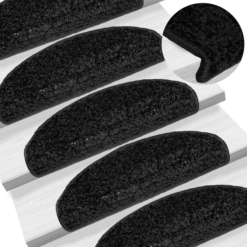 Prostirke za stepenice 30 kom 65x21x4 cm Crne poluokrugle velike