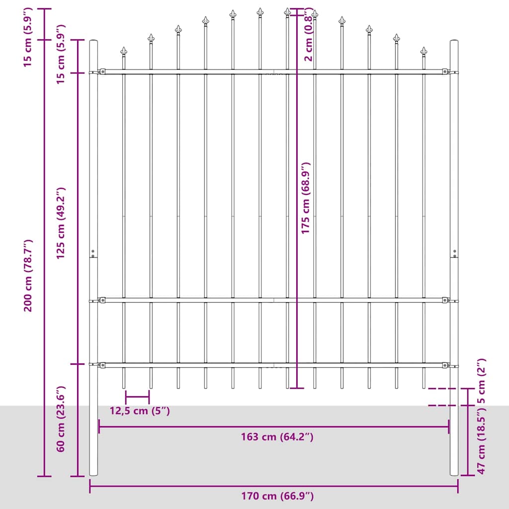 Vrtna Ograda 8 pcs Siva 170 x 215 cm Čelik s prahom premazan