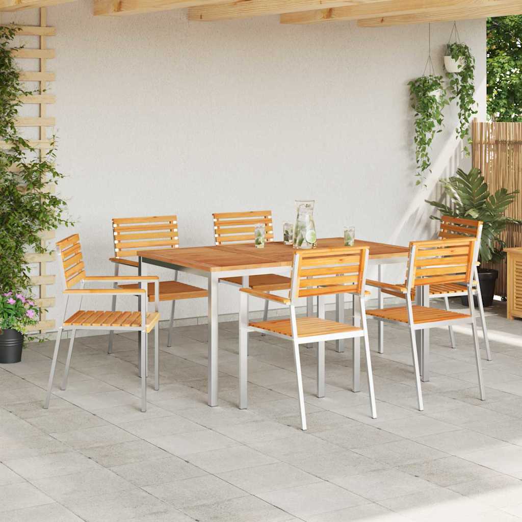 Vrtni set za objed 7 pcs Masivni teak drvo i nehrđajući čelik