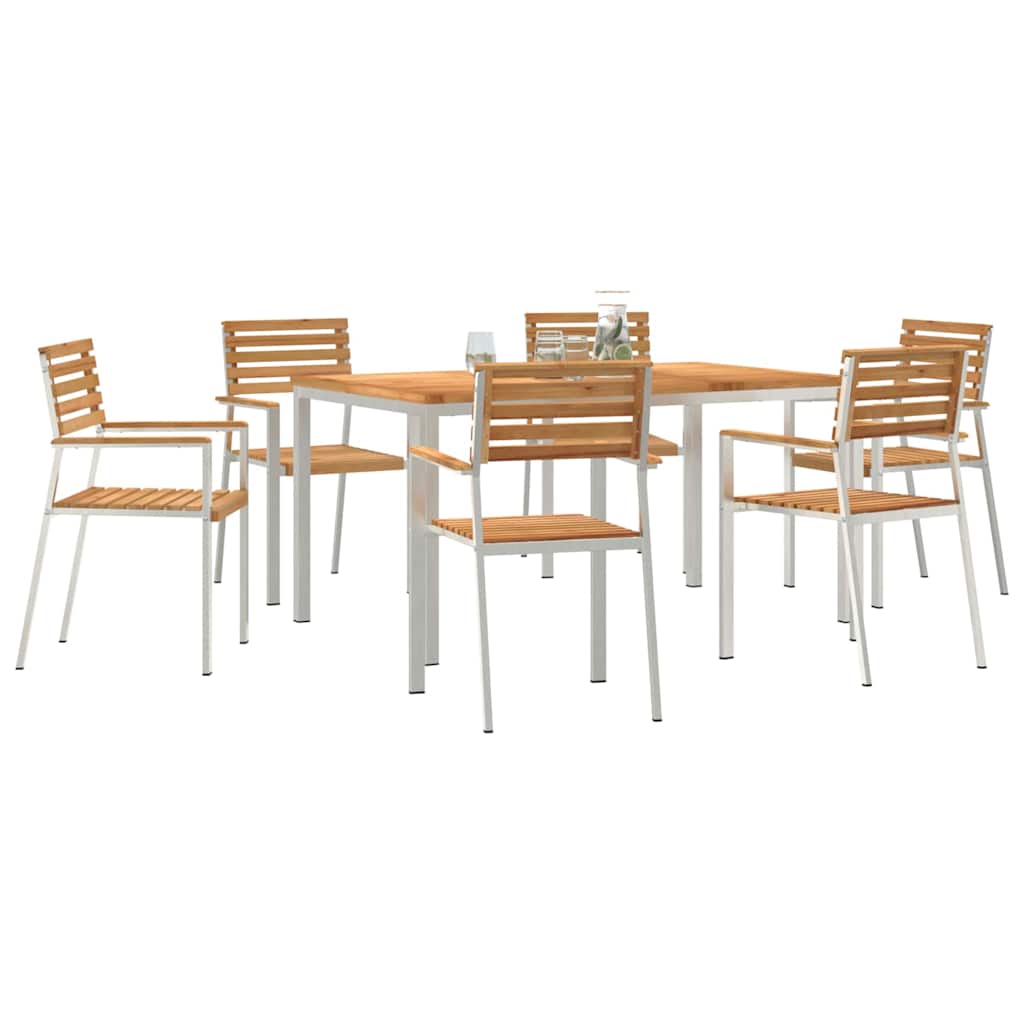 Vrtni set za objed 7 pcs Masivni teak drvo i nehrđajući čelik