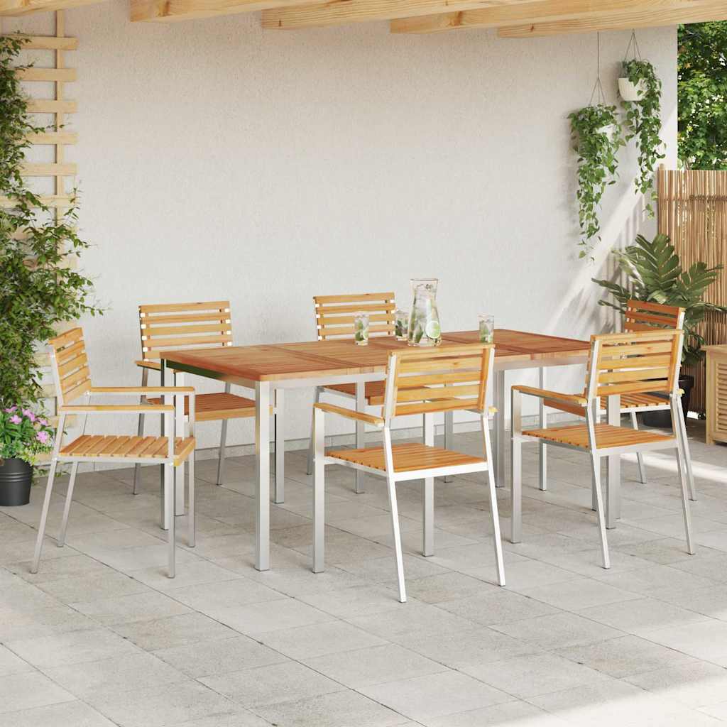 Vrtni set za objed 7 pcs Masivni teak drvo i nehrđajući čelik