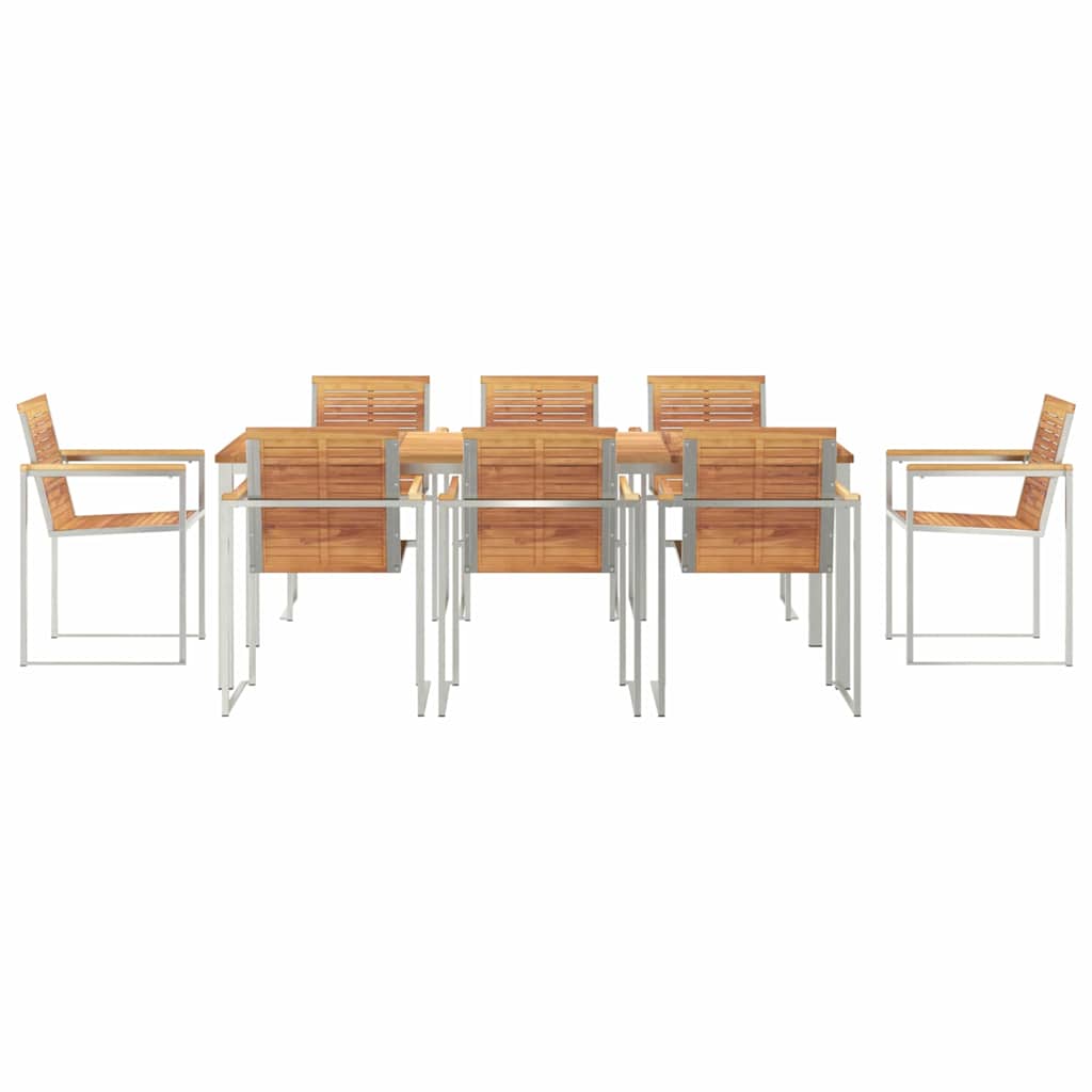 Vrtni set za objed 9 pcs Masivni teak drvo i nehrđajući čelik