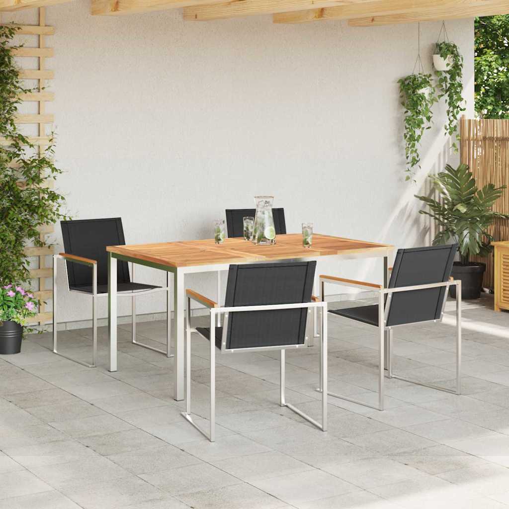 Vrtni set za objed 5 pcs Masivni teak drvo i nehrđajući čelik