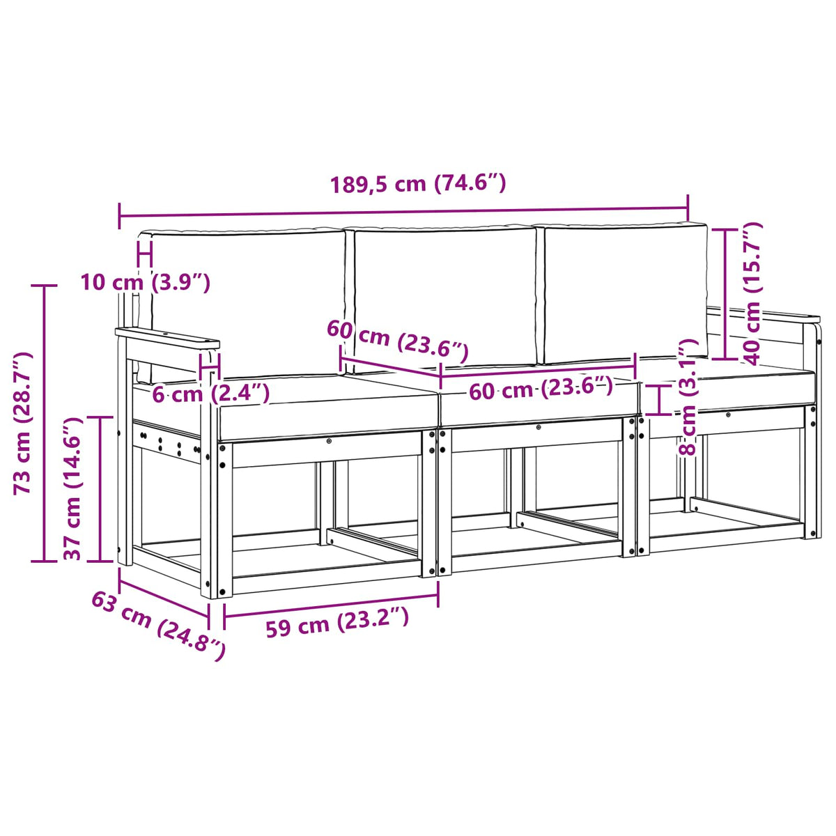 Set vanjskih sofa s jastukom 3 pcs Prirodna i antracit