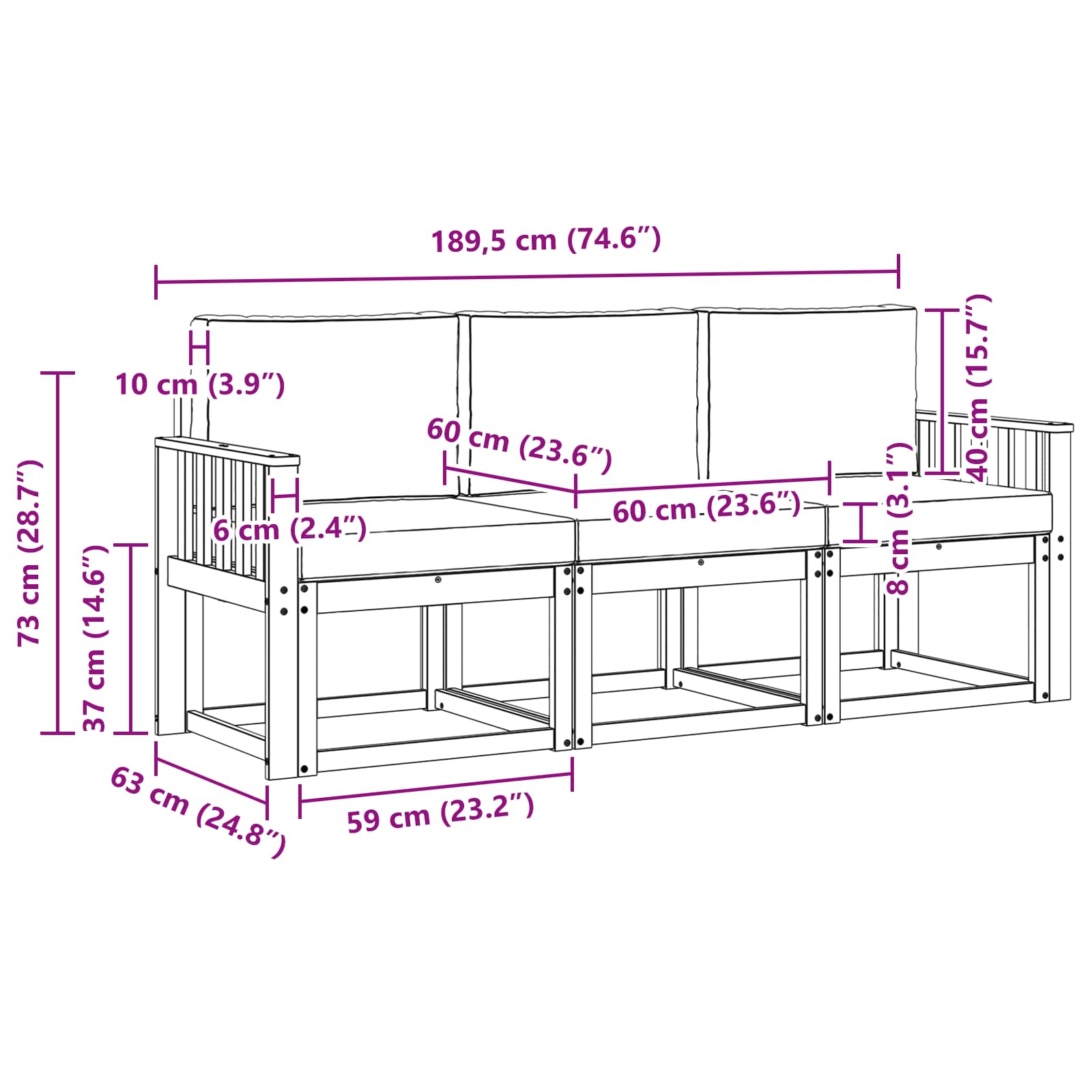 Set vanjskih sofa s jastukom 3 pcs Prirodna i svijetlo siva