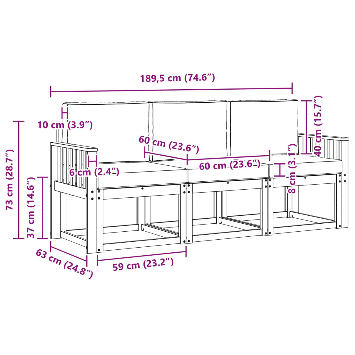 Set vanjskih sofa s jastukom 3 pcs Prirodna i bež