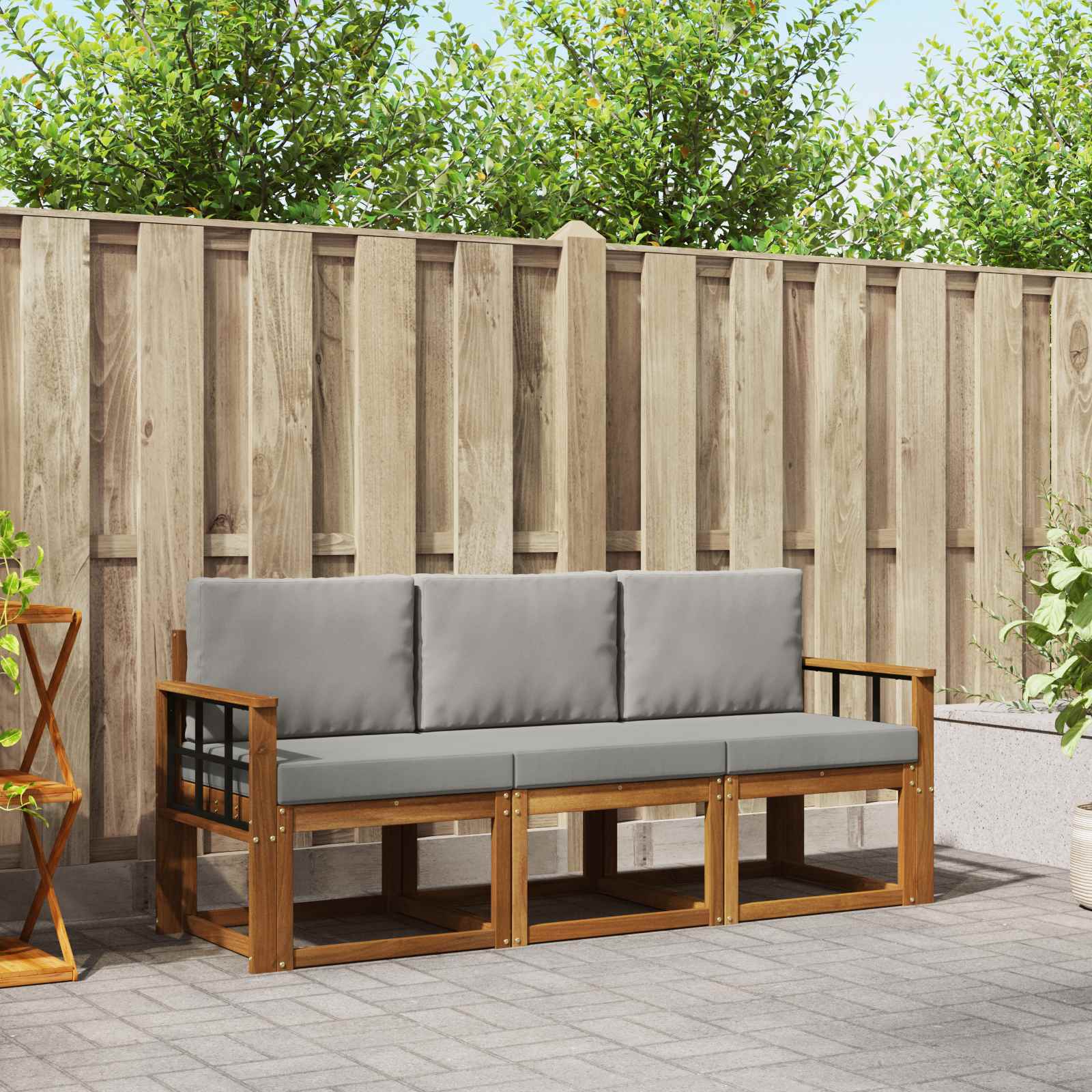 Set vanjskih sofa s jastukom 3 pcs Prirodna i svijetlo siva