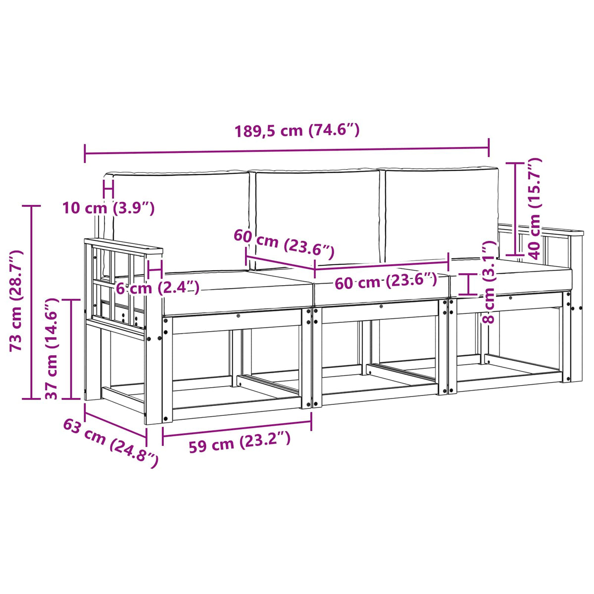 Set vanjskih sofa s jastukom 3 pcs Prirodna i svijetlo siva