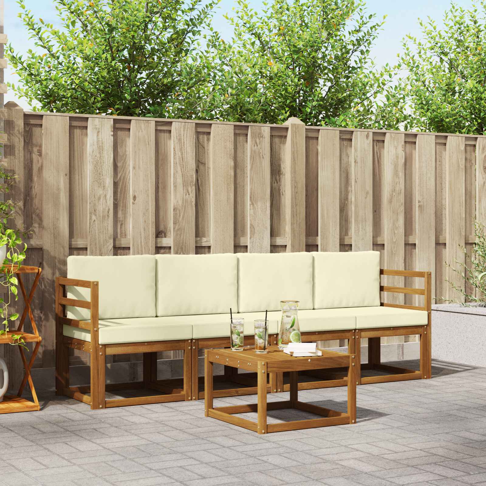 Set vanjskih sofa s jastukom 5 pcs Prirodna i krem